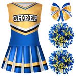 Spooktacular Creations Girl Blue Cheerleader Costume, Halloween Cute Cheer Uniform Outfit with Accessories