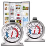 4 Pack Refrigerator Thermometer Freezer Fridge Room Thermometer Large Dial Thermometer, Stainless Steel Monitoring Thermometer with Hook and Panel Base Hang or Stand for Home Kitchen, Restaurants