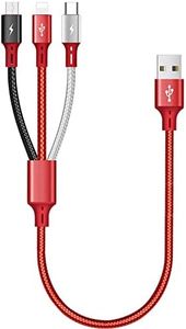 ASICEN Multi Cable de Carga, [3A 35CM] 3 en 1 Multi USB Cargador Cable Nylon Cable USB con Micro USB/Tipo C/iP para iPhone 15/14/13/12/11,Galaxy S23/S22/S21,iPad,PS,Píxel,LG,Tablet