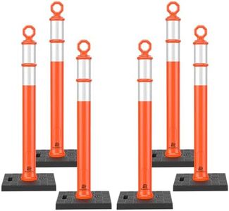 RoadHero 42 Inch Delineator Post with Base, Portable Orange Traffic Delineator Posts Cones with Reflective Collars for Parking Lots, Road Safety, Construction Events (6 Pack)