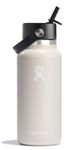 Hydro Flask 32 Oz Stainless Steel Wide Mouth Water Bottle with Leakproof Flex Straw Cap, Oat Tan