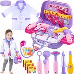 GINMIC Kids Doctor Play Kit, 22 Pieces Pretend Play Doctor Set with Role Play Doctor Costume and Carry Case for Toddlers and Kids, Halloween Medical Dr Kit Toys for Girl Age 3 4 5 6 7 Year Old