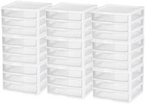 Sterilite 9-Pack Wide 3 Drawer Unit, Plastic Desktop Organizer with Clear Drawers, White Frame - Stackable Multi-Purpose Storage for Office Supplies, Craft Rooms, Classrooms and Home Organization