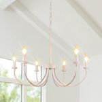 Rviezza French Country Chandelier, 6-Light Antique White Farmhouse Chandelier for Dining Room Lighting Fixtures Hanging, Candle Hanging Pendant Light for Kitchen Living Room Bedroom Foyer