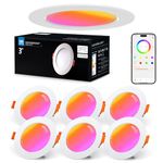 VARICART Smart LED Downlights for Ceiling Alexa, 7W Bluetooth RGB Colour Changing Spot Lights, Dimmable Recessed Ceiling Lights Daylight White 5000K, APP Control for Living Room Bedroom, 6 Pcs