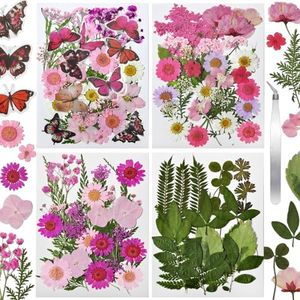 CONVELIFE Dried Flowers for Resin 116Pcs, Pink Real Natural Pressed Flowers with 10 Butterfly Stickers, Dried Leaves kit for Scrapbook Supplies Card Making Resin Jewelry Soap Candle DIY Crafts