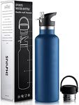 Sivaphe Sport Water Bottle 25oz Stainless Steel with Straw and 2 Lids, Double Wall Vacuum Insulated Flask Drinking Bottle (Blue)