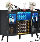 DWVO Wine Bar Cabinet with Led Lights & Power Outlets, 53" Coffee Bar Cabinet for Liquor and Glasses, Modern Buffet Sideboard with Storage Cabinet for Kitchen, Dining & Living Room, Black