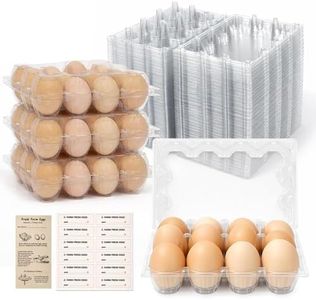WIKDAY Plastic Egg Cartons 100 Pack 12 Count Cheap Bulk Clear Dozen Reusable Empty Egg Containers for Chicken Eggs Storage with Date Tracking Stickers Egg Care Instructions