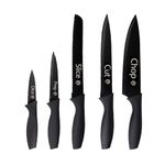 MasterChef Knife Set of 5 Kitchen Knives for Cooking (Paring, Utility, Bread, Carving & Chef Knives), Professional Sharp Stainless Steel, Non Stick Blades & Soft Touch Handles, Black, 5 Piece