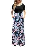 OURS SUPNIER Lady Summer Short Sleeve Maxi Dress Printed Casual Dress with Pockets (Floral 1, Small)