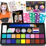 Face Painting Kit, 20 Colors Face Paints for Children, Non-Toxic & Washable Face Piant for Halloween Make Up, Including Glitter, Stencil, Tattoo for Kids - Unique Gift