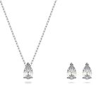 Swarovski Attract Pear Jewellery Set, Women's Drop-Shaped Pendant Necklace and Matching Stud Earrings with White Crystals in a Rhodium Plated Setting