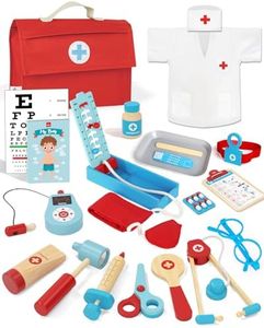 Lehoo Castle Doctor Kit Kids Wooden, Toys for 3+ Year Old Boys, Pretend Play Dr Set, Kids Doctor Playset, Medical Kits with Stethoscope, Gifts for Toddlers Girls Ages 3 4 5 6