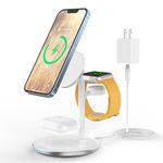 XooFly for MagSafe Charger, 3 in 1 Wireless Charger Station with 20W USB-C Charger, Fast Mag-Safe Charger Stand for iPhone 16 15 14 13 12 Pro Max Mini, iWatch Ultra 1,2 Series 9, AirPods-White