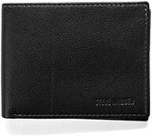 Steve Madden Men's Leather RFID Wallet Extra Capacity Attached Flip Pocket, Black (Smooth Grain), One Size