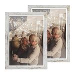 Capcillin 12x18 Picture Frame Wood Pattern Distressed White Poster Frame Set of 2, Wall Mounting,Plexiglass,Great for Prints, Mural