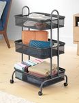 Whitmor Storage Cart Metal 3 Tier Rolling Cart with Wheels, Utility Cart for Bathroom, Bedroom, en, Laundry Room, Black