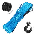 Ucreative 1/4 Inch x 50 Feet Synthetic Winch Rope 10,000LBs Line Cable with Hook and Stopper for ATV UTV (Blue)