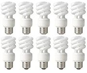 TCP 68914B10 CFL Mini Spring A Lamp - 60 Watt Equivalent (only 14W Used) Soft White (2700k) Spiral Light Bulb - 10 Pack