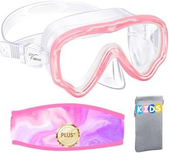 Vvinca Kids Snorkel Mask Swim Diving Scuba Mask Anti-Fog Tempered Glass Swimming Goggles with Nose Cover and Fabric Strap Cover, Panoramic Clear View Swim Goggles for Kids Boys Girls Youth 6-14