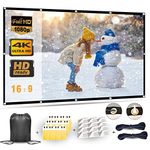 Projector Screen 100 Inch, Portable Projector Screen with 16:9 HD 4K Screen for School Home Theatre Cinema Office, Foldable Projector Screen - 227cm(W) X 130cm(H) Matte White Widescreen (110)