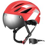 Odoland Bike Helmet and Cycling Sunglasses, Adult Bicycle Helmet with Detachable Magnetic Sun Visor, Mountain Road Cycling Certified Lightweight Helmet Adjustable for Men Women,Red