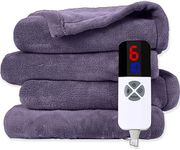 Electric Blanket Heated Throw - 72"x84" Double Sided Extremely Soft Coral Fleece Heated Blanket, Washable Heating Blanket with 1-10 Hours Adjustable Timer & 6 Heating Levels, Lavender Purple