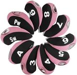 Andux Print Number Golf Iron Club Head Covers with Transparent Window 10pcs/Set Black/Pink