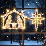 100 LEDs Nativity and Bethlehem Star Christmas Window Decoration Lights 2Pack,Quntis Lighted Christmas Window Silhouette Hanging Lights Connectable for Xmas, Holiday,Home,Indoor,Patio, Wall,Door Decor