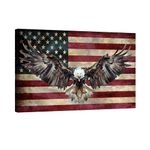 DaMYiHos American Flag Canvas Wall Art Bald Eagle Picture Print Patriotic Concept Painting Military Decor Modern Home Decor Bedroom Living Room Office Framed Ready to Hang