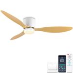 42 Inch Ceiling Fans with Lights and Remote, Reversible DC Motor, Ceiling Fans with Lamps Silent 6 Speeds with Timer, 3 CCT Selectable, Modern Light Fan Ceiling for Bedroom, Lounge, White + Wood Grain