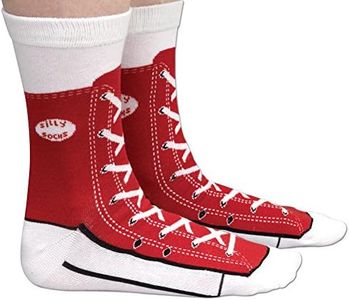 Bits and Pieces - Novelty Socks - Hi-Top Sneaker - Silly Socks - Machine Washable - Cotton-Rich Socks, Fun Great Gift - Red - Adult Size 5.5-11.5