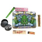 Metal Rolling Tray - Wise Skies Gift Set Classic Medium Design for kit with Essential Accessories,King Size Paper,Tips,Tube,Crusher, Smoking Rolling Tray