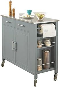 SoBuy FKW108-HG, Kitchen Storage Trolley Cart with Stainless Steel Worktop, Kitchen Island Kitchen Cabinet Cupboard Sideboard on Wheels