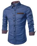 COOFANDY Mens Shirts Long Sleeve Casual Shirts Denim Shirt Cowboy Shirts Dress Shirt Western Shirt Non Iron Shirts Checked Collar AA-Sky Blue XL