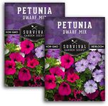 Survival Garden Seeds - Dwarf Petunia Seed Mix for Planting - 2 Packs with Instructions to Plant and Grow Colorful Flowers to Attract Pollinators to Your Home Garden - Non-GMO Heirloom Variety