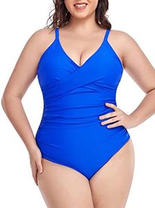 RELLECIGA Women's Royal Blue Flattering V Neck One Piece Swimsuit Size Large