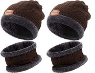 Woolen Beanie/Skull Cap & Neck Warmer (Muffler) Combo For Winters With Faux Fur Inner Side | Warm Hat | Hedging Hat Scarf Set |Air Proof Cap | Woolen Cap | Ear Warmer Cap Pack Of 2 Set (2 Brown)