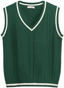 Hyipels Sweater Vest Women,Sleeveless V Neck Argyle Plaid Long Preppy Loose Knitted Casual School Sweaters Tank Top