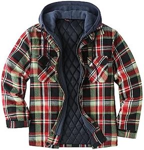 Mens Hooded Flannel Jacket insulated Quilted Cotton Flannel Shirt Jackets with Hood Outdoor Fall Shacket Jac TR XXL