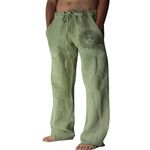 Litthing Mens Linen Trousers Cotton Jogging Bottoms Casual Summer Pants with Pockets Loose Fit Drawstring Trousers Comfortable Lightweight Pants Green