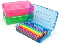 Tamaki 3 Pack Plastic Pencil Box Large Capacity Pencil Boxes Clear Boxes with Snap-tight Lid Stackable Design and Stylish Office Supplies Storage Organizer Box, Blue, Green, Pink