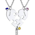 FindChic Personalized BFF Necklace for 3 Persons Puzzle Matching Name Heart Pendant with Birthstones Stainless Steel Jewelry Gifts for Teen Girls Customizable Best Friend Friendship Necklace Set