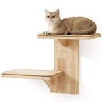 FUKUMARU Cat Wall Shelves, 2 Platform Cat Wall Furniture, Tree Shape Wall-Mounted Cat Floating Shelf with Sisal Mat, Solid Rubber Wood Cat Perch for 40 cm Drywall, Suitable for Climb, Play, Nap