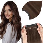 Elailite Real Remy Human Hair Extension Wire in One Piece Straight Invisible Elastic Half Head No Clip Convenient (#4 Medium Brown, 16 inches)