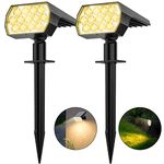 Flaow Solar Garden Lights, 52 LED Solar Spot Lights Outdoor, Warm White Solar Powered Garden Lights Waterproof, Dusk-to-Dawn, Solar Landscape Spotlights for Garden Pathway Wall Porch, 2 Pack