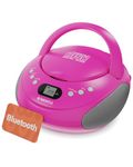 Portable Bluetooth CD Boombox with FM radio | CD, CD-R, CD-RW | 30 Presets | Easy Controls, LED Display, Headphone Jack | OAKCASTLE CD250 (Pink)
