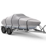 RVMasking Middle 1200D Reinforced Boat Cover with Storage Bag, Heavy Duty Waterproof Trailerable Boat Cover Fits V-Hull, Bass Boat & Runabout for Length: 17'-19', Beam Width up to 96", Gray