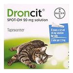 Bayer Droncit Tapewormer 20mg Spot-on solution for Cats from 2.5 to 5 kgs, Pack of 4 Pipettes